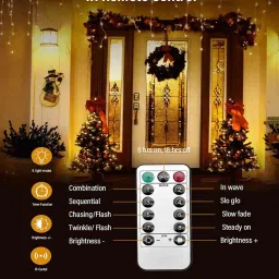 homesake 300 LEDs Warm White 2 Mtrs 8 Mode Copper Curtain Fairy String Light image 5
