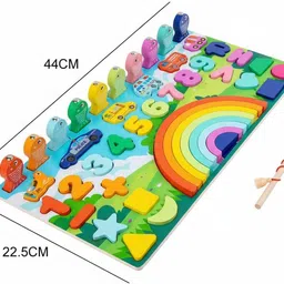 winx Multifunctional 5 in 1 Wooden Game Learning Board Puzzle Toy for Toddler image 2