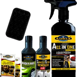 amwax ALL IN ONE POLISH 250ML, WASH N WAX 50ML, SCRATCH REMOVER 50GM, DASHBOARD POLISH 20ML Combo image 1