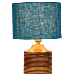 new era Siena Turqouise Jute Shade Night Lamp With Wood Base image 5