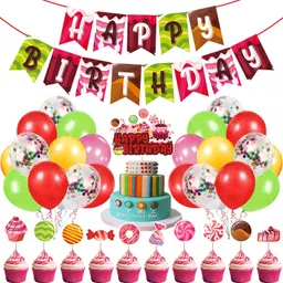 zyozi Candy theme Party Supplies, Candy Birthday Party Decorations for Girls with Happy Birthday Banner Cake Topper Cupcake Toppers Balloons(Pack of 37)-picture-27