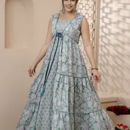 here&now Self Design Rayon Blend Stitched Anarkali Gown image 4