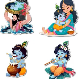 amfly Lord Krishna Fridge Magnet Set of 4 with Indian Mythological Figures Fridge Magnet, Door Magnet, Kitchen Organiser Magnet Pack of 1 image 1