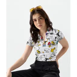 the souled store Women Printed Polo Neck Pure Cotton White T-Shirt-picture-12