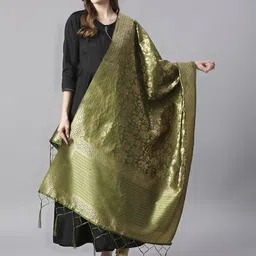 dupatta bazaar Silk Blend Woven Green Women Dupatta-picture-12