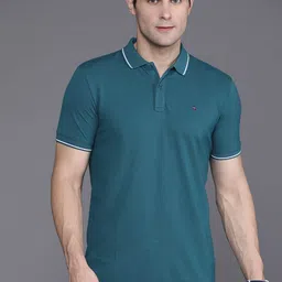 louis philippe jeans Men Solid Polo Neck Pure Cotton Light Blue T-Shirt-picture-22
