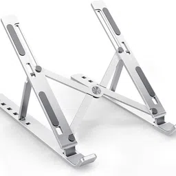 DHARMDHARMI Aluminum laptop stand Adjustable Aluminum Ergonomic Foldable Aluminium Floor and Desk Stand Laptop Stand with Adjustable Height Compatible with 26 - 35 cm Laptops image 1