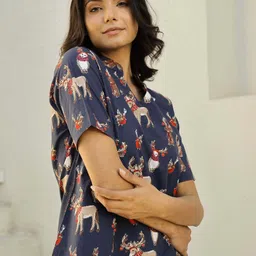 sanskrutihomes Women Night Suit Set Blue Animal Print image 5