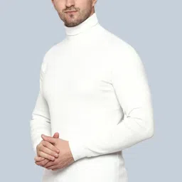 frekman Men Woven Turtle Neck White Sweater image 3