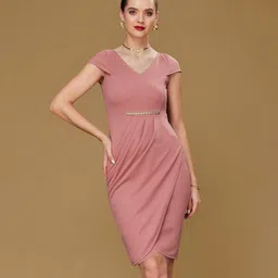 miss chase Women Bodycon Pink Knee Length Dress image 2