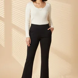 wolica Women Regular Fit Black Viscose Rayon Trousers image 5