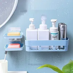 radhesyam ABS Plastic Multipurpose Bathroom Shelves With Soap Stand Holder Organizer Plastic Wall Shelf image 2