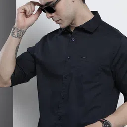 the indian garage co. Men Slim Fit Solid Spread Collar Casual Shirt-picture-17