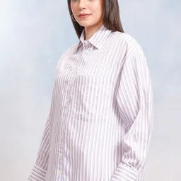 tokyo talkies Women Oversized Fit Striped Button Down Collar Casual Shirt image 4