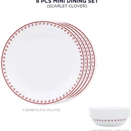 corelle Pack of 8 Glass Scarlet Clover Mini Dining Set(VDB)-8 Pcs|Microwave & Dishwasher Safe Dinner Set image 2