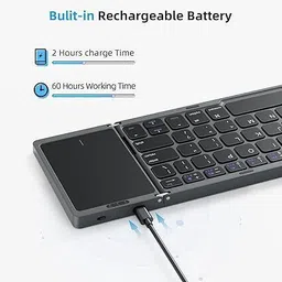 dkian Foldable Keyboard with Touchpad Portable Wireless Keyboard Rechargeable Bluetooth Handheld Multi-device Keyboard image 2