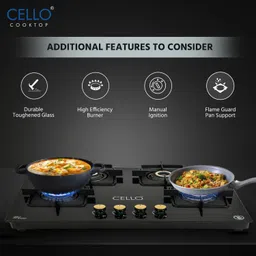 cello Black Pearl Glass Hob Top Cooktop Manual Ignition, 1 Year Warranty Glass Manual Hob image 3