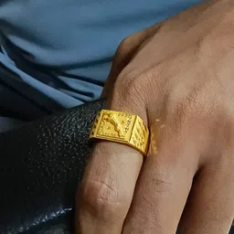 saizen Regal Cheetah Engraved Gold-Plated Statement Ring for Men and Boys Stainless Steel Gold Plated Ring image 2