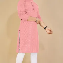 orifab Men Embroidered Cotton Blend Straight Kurta image 3