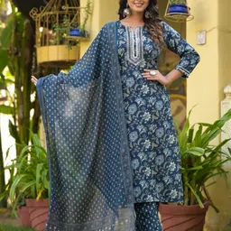 klosia Women Viscose Rayon Kurta Pant Dupatta Set image 1