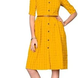 Women Fit and Flare Yellow Knee Length Dress-image-16