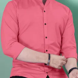 vebnor Men Regular Fit Solid Mandarin Collar Casual Shirt-picture-30