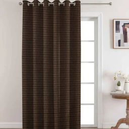 the conversion Coffee Premium Jute Geometric 8ft Light Filtering Eyelet Long Door Curtain-picture-17