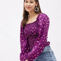 harpa Casual Puff Sleeves Floral Print Women Purple Top image 3