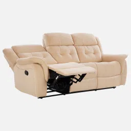 casacraft from pepperfry Norton Velvet 3 Seater Manual Recliner In Beige Colour image 5