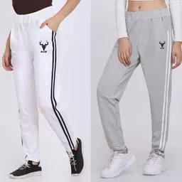 hokkai Pack of 2 Women Striped Grey, White Track Pants-picture-15