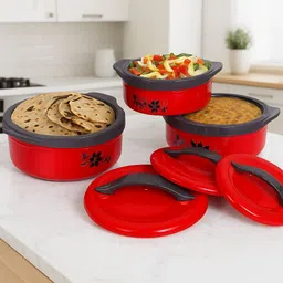 Printed Casserole with Lid for Roti/Chapati || Hot Pot for Hot Meal/Curry Pack of 3 Thermoware Casserole-image-56