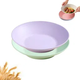 sugalsu Reusable Wheat Straw Plates | Deep Dinner Dishes for Kitchen, Trips or Dorms Rice Plates-picture-10