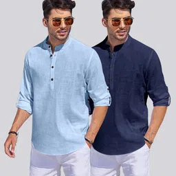 zartha Pack of 2 Men Solid Cotton Blend Straight Kurta image 2