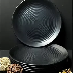 paul sons Pack of 6 PP (Polypropylene) Melamine Dinnerware Full Size Plate Round Matte Finish Design Black Dinner Set image 2