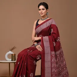 lovwear Printed Ikkat Pure Cotton Saree image 1