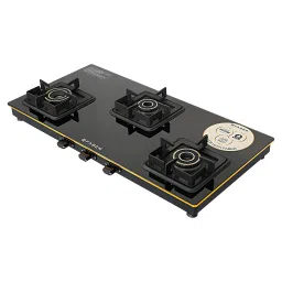 FABER Prince Plus Toughened Glass Top 3 Burner Manual Hob (Full Brass Burners, Black) image 5