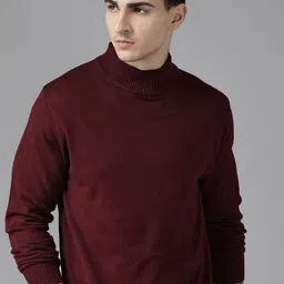 roadster Men Printed Turtle Neck Maroon Sweater-picture-24