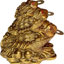 shoppingmart Triple Luck Money Frog Family On Wealth Coins Tri Leg Frog Feng Shui Money Frog Decorative Showpiece - 9.5 cm image 2