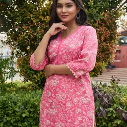 tabeedah Women Printed Viscose Rayon A-line Kurta image 4