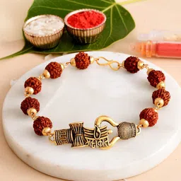 Rudraksh 24-102-Rudraksh Braclet-Mahakal-1, Rakhi for brother Assorted Rakhi, Greeting Card, Chawal Roli Pack Set-image-8