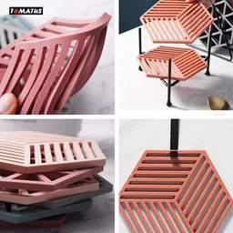 tomatus 3 Pcs Silicone Trivet Mat Heat Resistant Placement for Kitchen.(Red,Line) Polyvinyl Chloride Trivet image 2