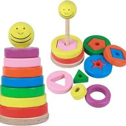smartbee toys Shape Stacker Rainbow Rings Tower with Activity Flashcards 15 Pieces for Kids-picture-32