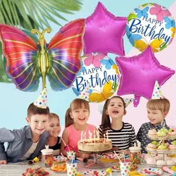 flipmate Solid Printed Butterfly Theme Happy Birthday Foil Balloon Party Decoration Airwalker image 2