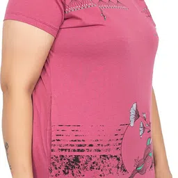 star touch Women Printed Round Neck Cotton Blend Pink T-Shirt image 3