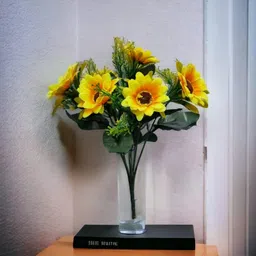 litleo Set of 2 Bunch For Decoration wall Decor,Home Office Gift Yellow Sunflower Artificial Flower image 2