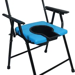forestcloud BLUE FOLDABLE COMMODE CHAIR FOR ADULT WITH BLACK POT Commode Shower Chair image 1