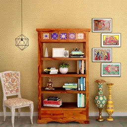 shagun arts Solid Sheesham Wood Semi Opened Book Shelf For Library/ Study Room || Solid Wood Close Book Shelf-picture-34