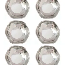 ess kay Set of Six latest design hexagonal stainless steel halwa dessert sweet dish quarter plate ( diameter 4.4 inches ) heavy gauge With Mirror Finish Tray-picture-20