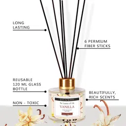 soul & scents Vanilla Diffuser Get 6 Fiber Stick Natural Fragrance & Smoke Less Room Freshener Diffuser Set, Aroma Oil image 5
