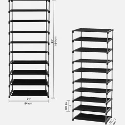 urban choice Serene Fabric 9-Shelves Collapsible Shoe Rack In Black Colour image 2